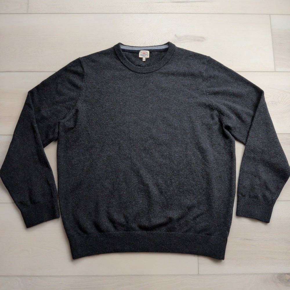 Faherty Jackson Crew Sweater Mens XL Charcoal Gray Cotton Blend Soft MYF2206-AHT